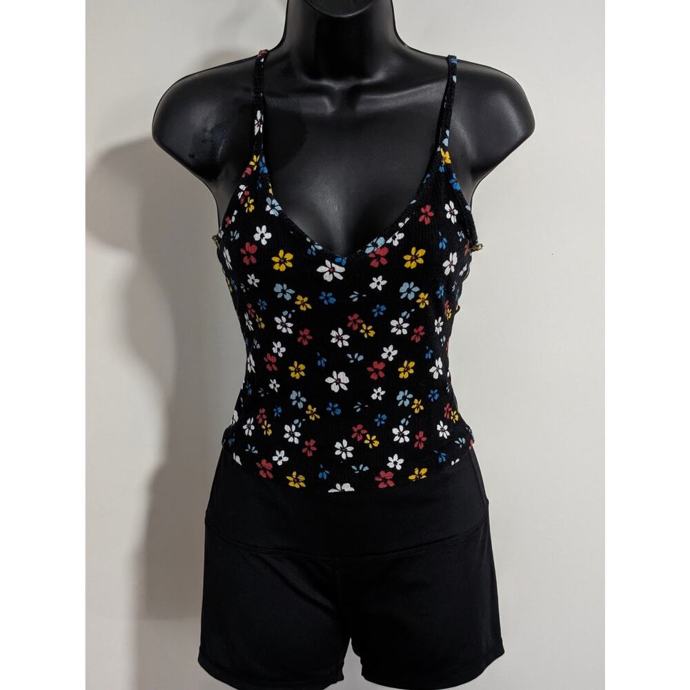 Forever 21 Floral Spaghetti Strap Ribbed Crop Tank Top Summer Blouse Small